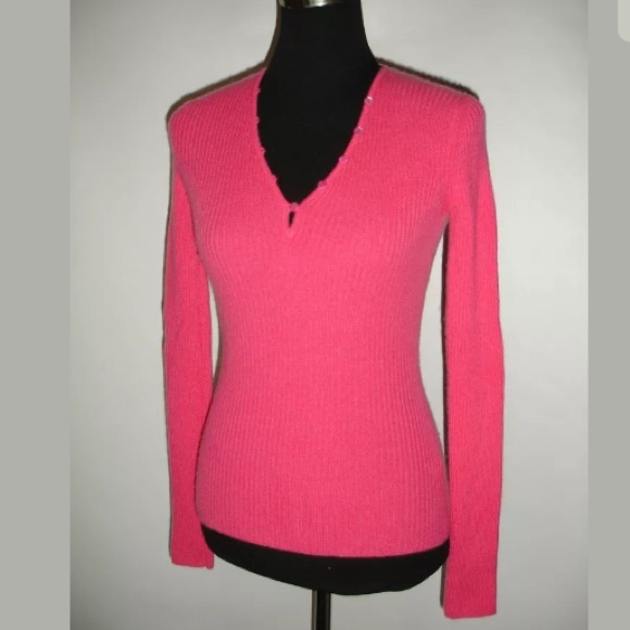 Dawson Cashmere Co Sweaters - D.C.C. Cashmere Hot Pink Cashmere V-Neck Top S